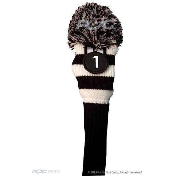Majek #1 Hybrid Rescue Utility Black and White Golf Headcover Knit Pom Pom Retro Classic Vintage Head Cover