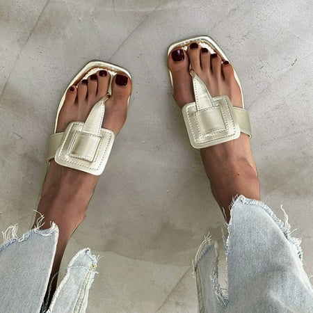 

YTJX Women s Fashion Summer Solid Color Flip Flops Flip Flops Square Buckle Slippers