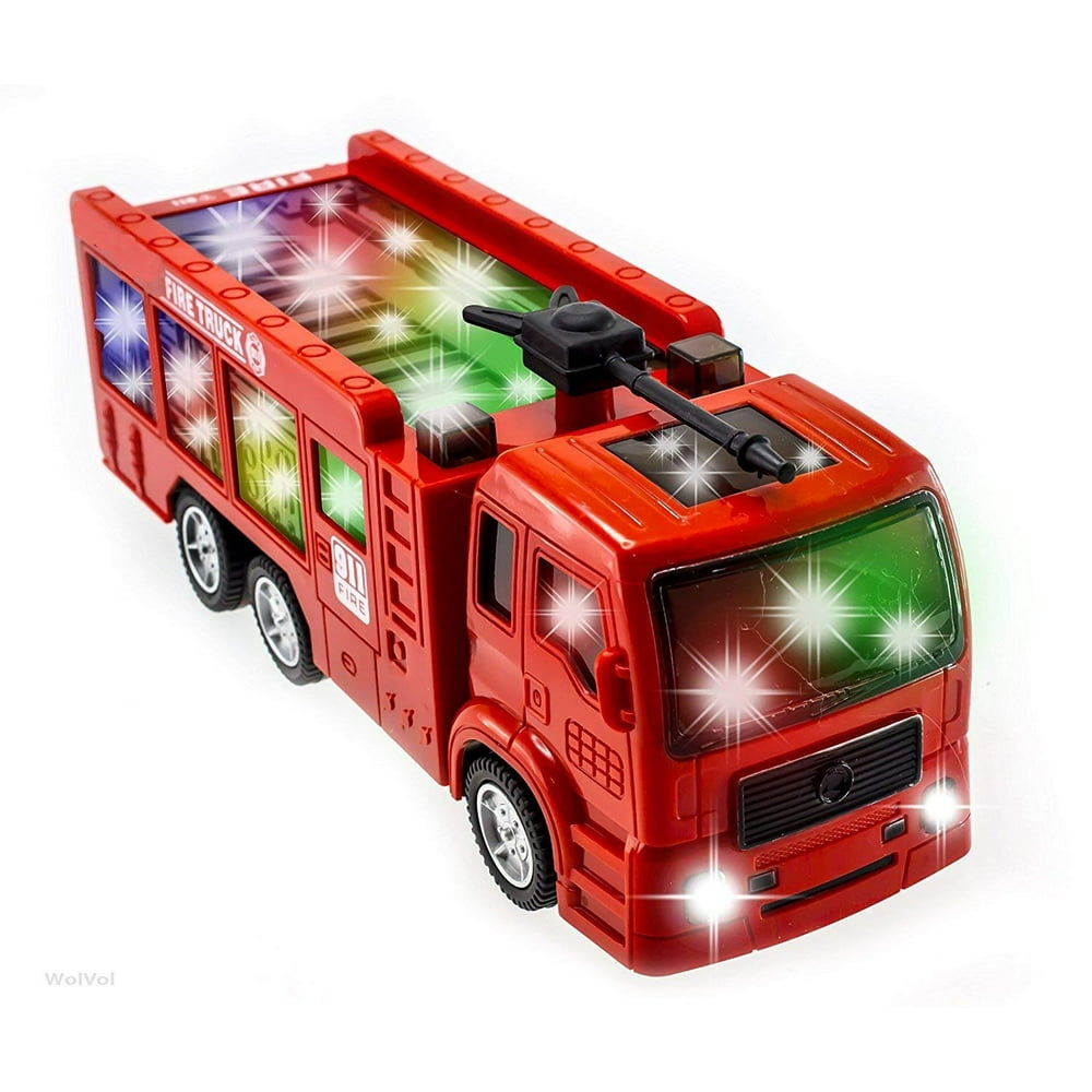 TECHEGE BumpnGo Fire Truck Vehicles Toy for Boys, Kids with Siren Sounds, Flashing Lights (28