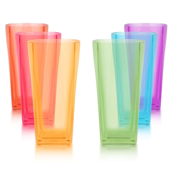 E-Greetshopping 6-Piece Plastic Drinking Cups/Unbreakable Family Glasses/Stackable Tumblers with Glass Appearance, Non-Slip, High Temperature Resistant, Microwave Safe