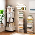 thumbnail image 5 of PORKISS 5 Tier Rotating Bookshelf, 360° Display Rotating Bookcase with Wheels and Drawer, Corner Storage Rack, Book Organizer Shelves for Home Office, Living Room, White, 5 of 10