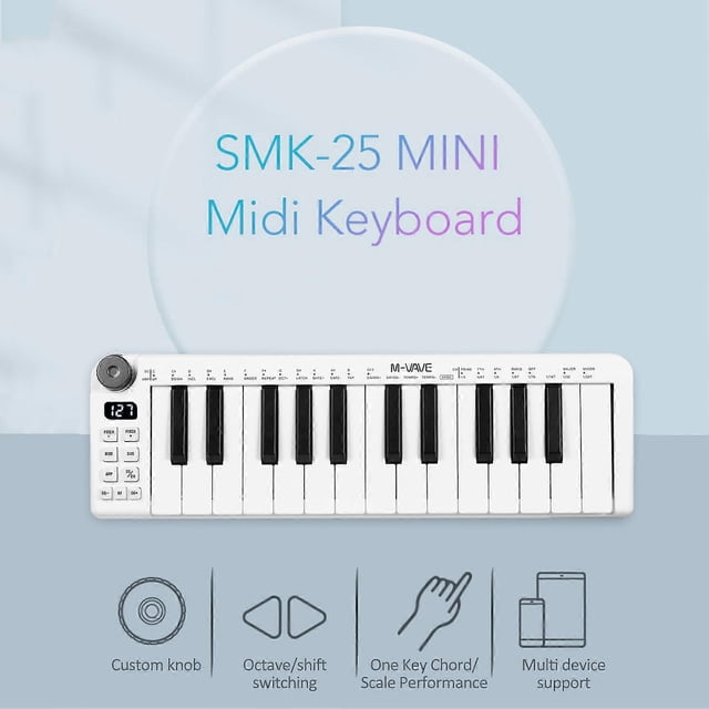 Clavier MIDI rechargeable M-VAVE SMK-25mini, 25 touches, mini clavier USB portable, contrôleur MIDI avec 25 touches sensibles à la vélocité, 1 bouton