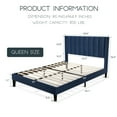 thumbnail image 6 of Einfach Queen Size Platform Bed Frame with Upholstered Velvet Vertical Headboard, Blue, 6 of 6