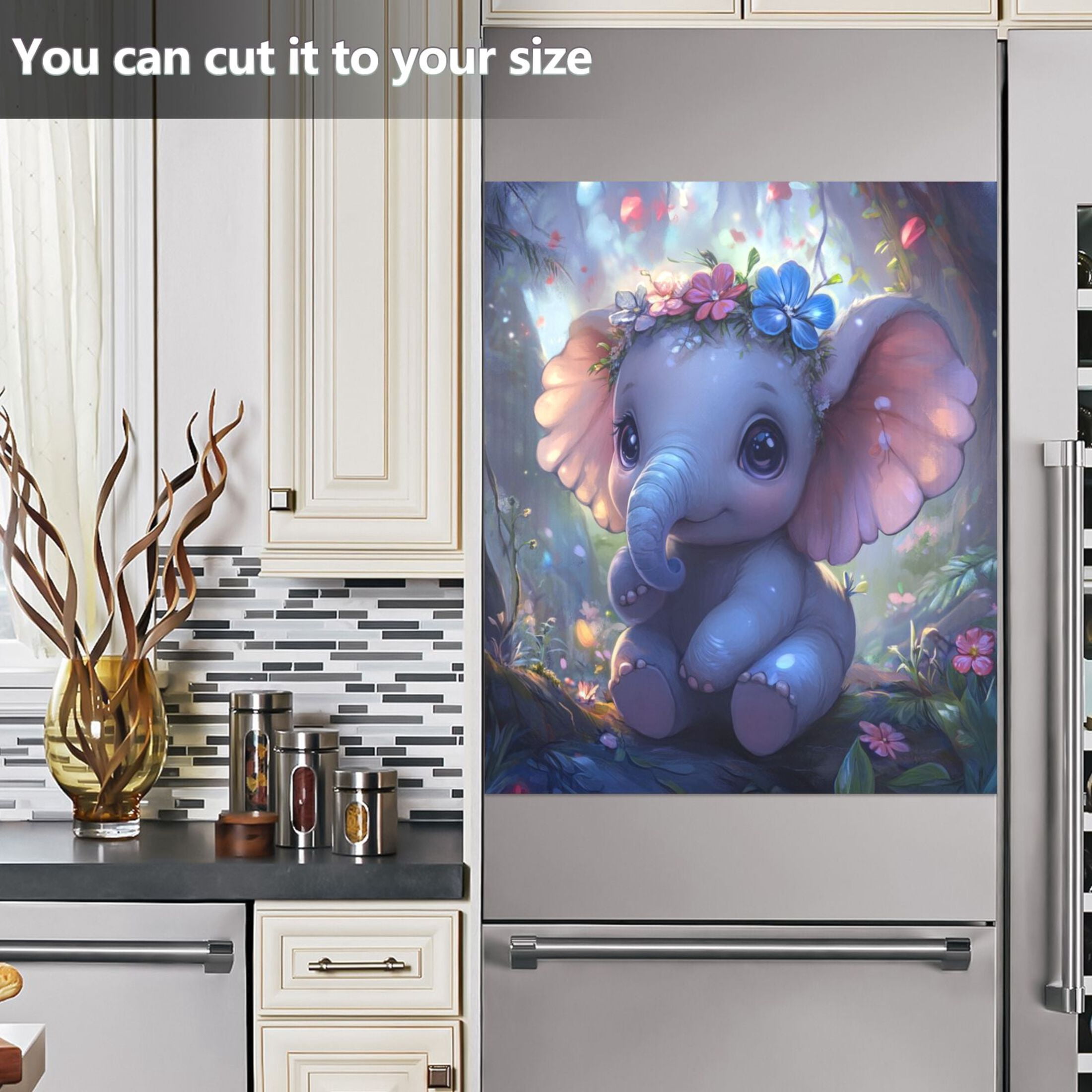 Dishwasher Magnetic Sticker 23x26 Inch Refrigerator Magnetic Sticker Washing Machine Magnetic Sticker Kitchen Panel Magnetic Sticker Home Decor Super Cute Elephant
