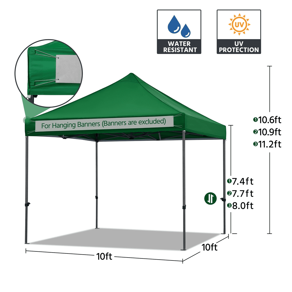 Alden Design Adjustable 10' x 10' Commercial Pop-up Canopy with Wheeled Carry Bag, Dark Green