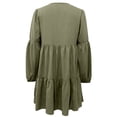 thumbnail image 7 of IROINNID Long Sleeve Dress for Women Notched Neck Button Solid Color Lantern Sleeve Ruffle A Line Dress Sales,Olive Green, 7 of 7