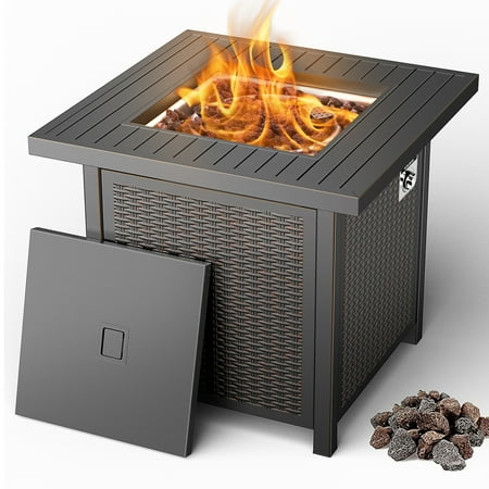 CECAROL 28 inch Gas Fire Pit Table 50000 BTU with Lid  Auto-Ignition with External Igniter