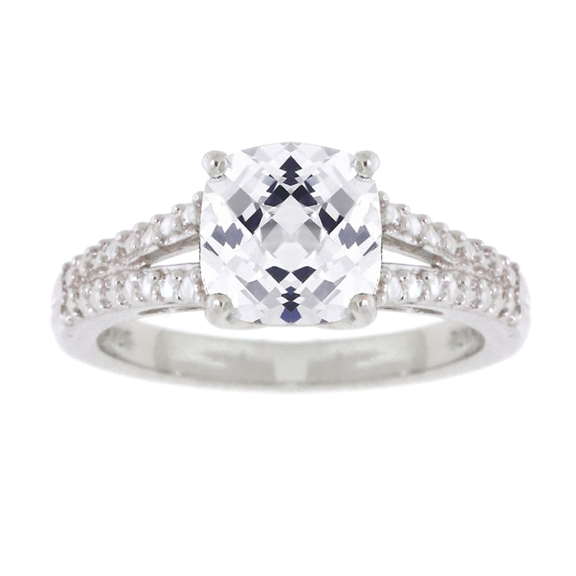 Brilliance 925 Sterling Silver White Topaz with Diamond accent Cushion 3pcs Set