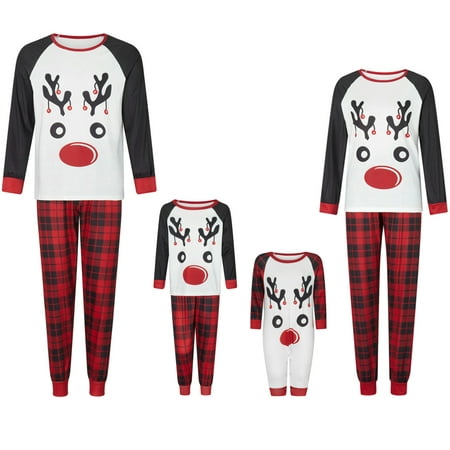 

Family Matching Christmas Pajamas Set Elk Plaid Print Holiday Pajamas Sleepwear Dad Mom Kids PJs