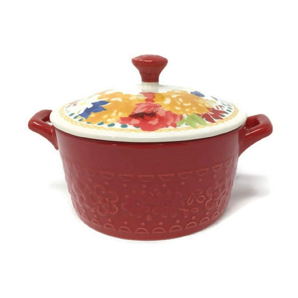 Pioneer Woman Mini casserole with Lid - Fiona Floral Red
