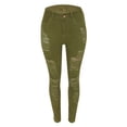 thumbnail image 4 of ZHOGXU Women's Distressed Jeans Solid Color Slim Fit Ankle-Length Stretch Comfortable Trendy Denim Pants Trousers For Casual Daily Wear,Green,Xl, 4 of 9