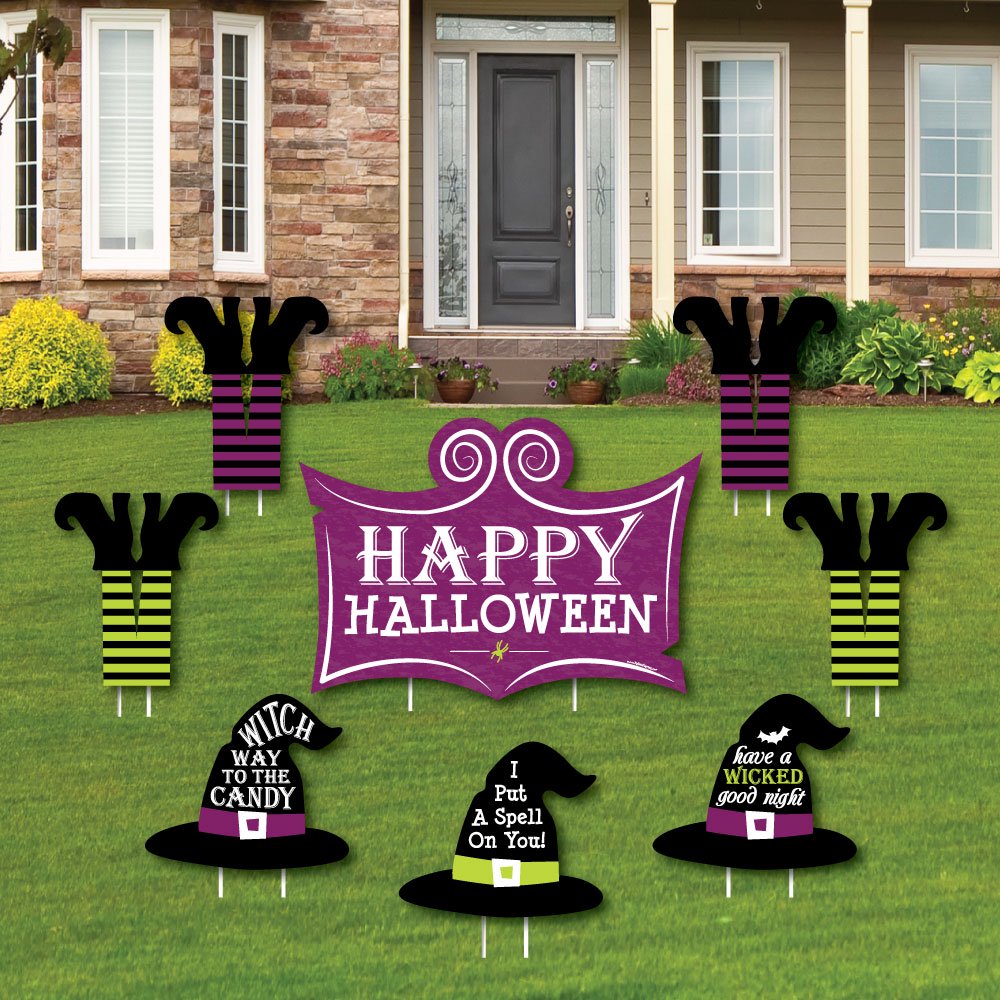 Happy Halloween Yard Sign & Outdoor Lawn Decorations Witch Party
