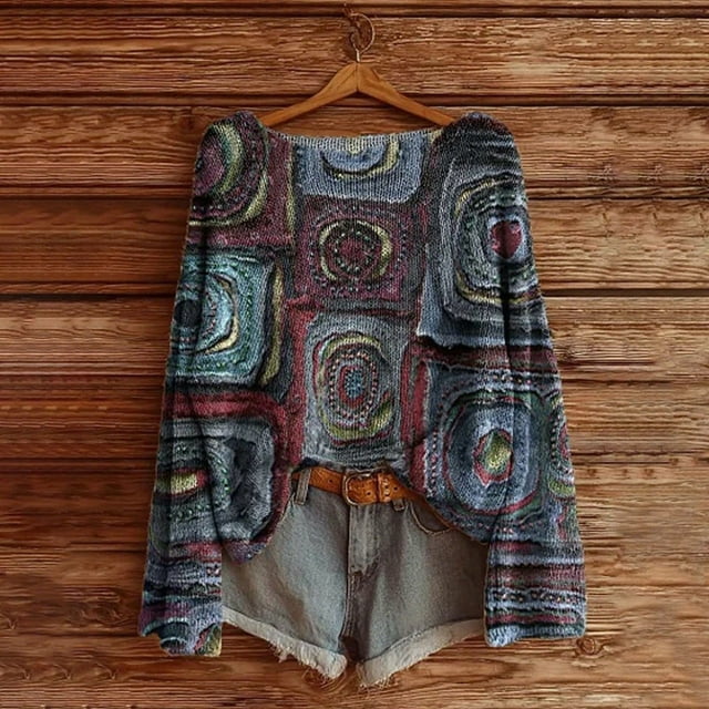 IMENGL Chandail Décontracté à Imprimé Artistique pour Femme en Tricot, Bleu 3TG, Taille M-3TG