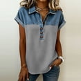thumbnail image 2 of Sentmoon Ensembles Deux Pièces pour Femmes Haut en Denim pour Femmes Hauts Grande Taille Manches Courtes Col à Revers Patchwork Coupe Régulière avec Imprimé Hauts Extensibles pour Femmes Tendance Décontracté 3TG-5TG, 2 of 6