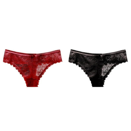 Lojoutye 2 Pack(Black 1PCS & Red 1PCS) Multipack Lane Panties 22/24 Womens Underwear Bikini Panties Lace Soft Hipster Panty Ladies Stretch Full Briefs