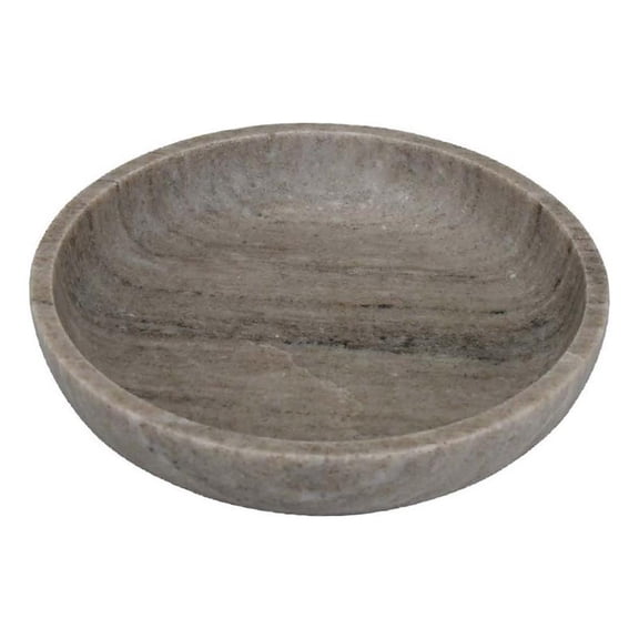Benjara Decorative Bowl- Gray Marble- Natural Veining Patterns- 10" Round