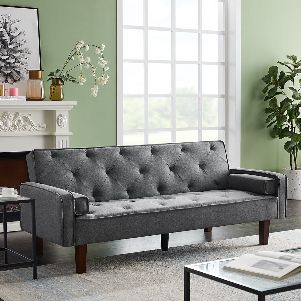 Private Jungle Grid Tufted Futon Sofa Couch/Bed with Adjustable Backrest, Gray Private Jungle Grid Tufted Futon Sofa Couch/Bed with Adjustable Backrest, Gray
