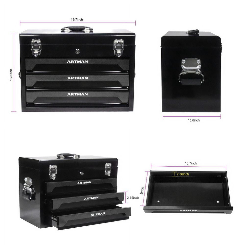 ARTMAN 20" Portable 439 Piece Mechanics Tool Set, 3-Drawer Metal Tool Box with Drawers,Tool Storage Portable Case for Garage Workshop Repair Shop
