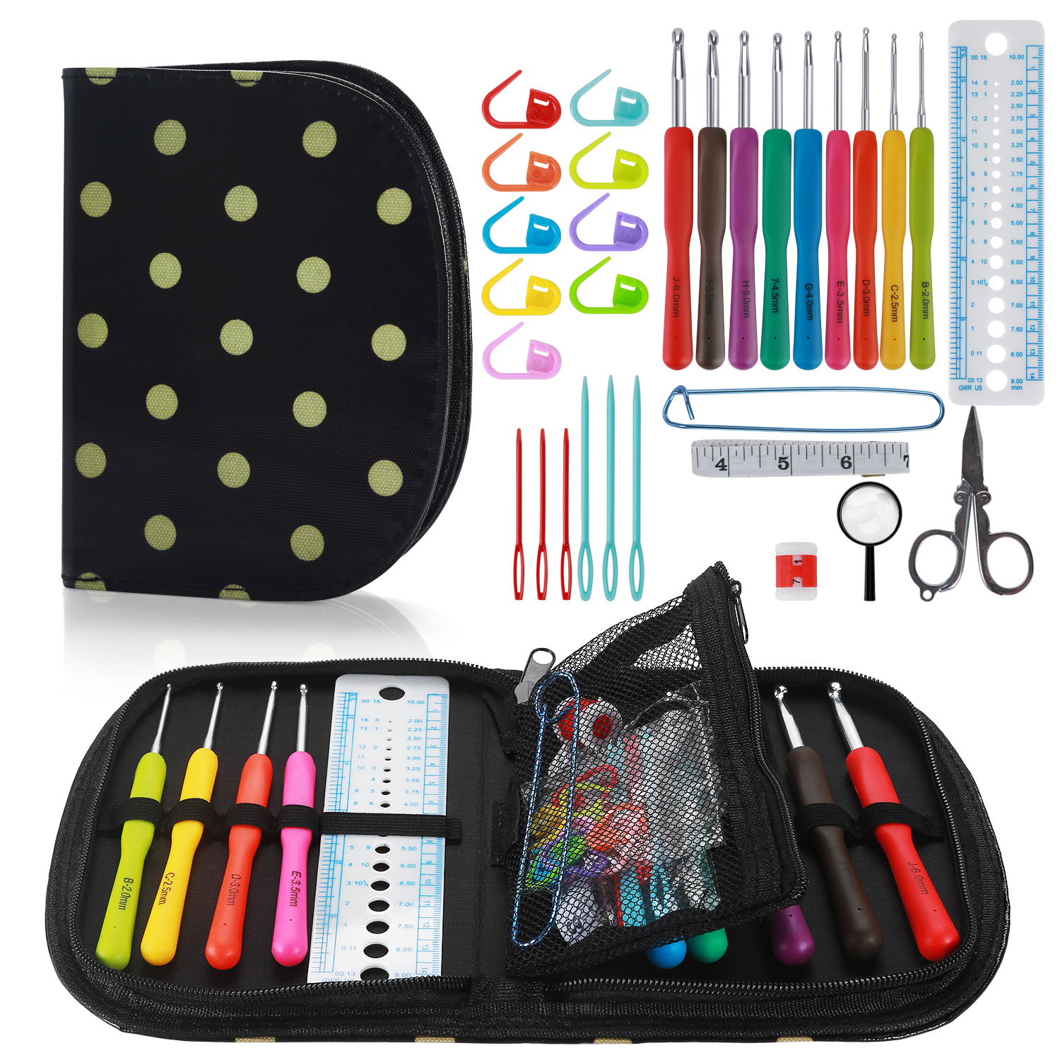 Ergonomic Crochet Hook Set with Yarn Knitting Needles 31 Tools Kit (0.6