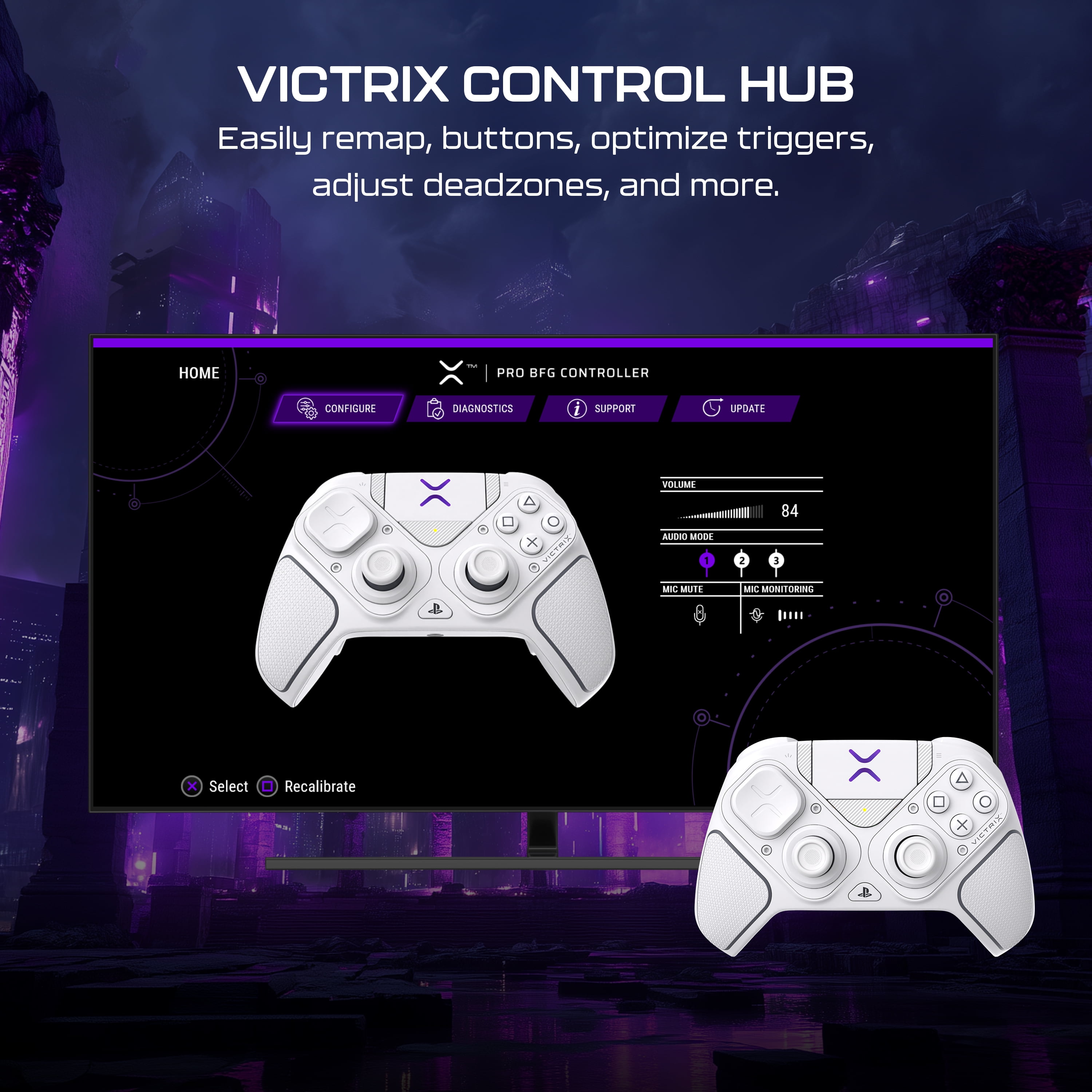 Turtle Beach Victrix Pro BFG Reloaded Wireless Modular Gaming Controller for PlayStation 5, PlayStation 4, PC; Fightpad Module, Hall-Effect Thumbsticks/Triggers, Remappable Buttons - White