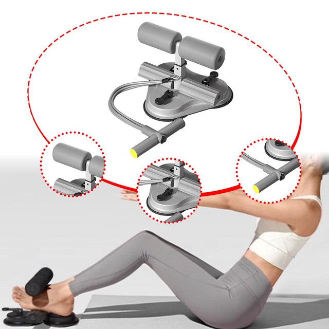 Barra de abdominales compacta con 3 ventosas fuertes para entrenamiento abdominal en gimnasio, interior y hogar. Gris