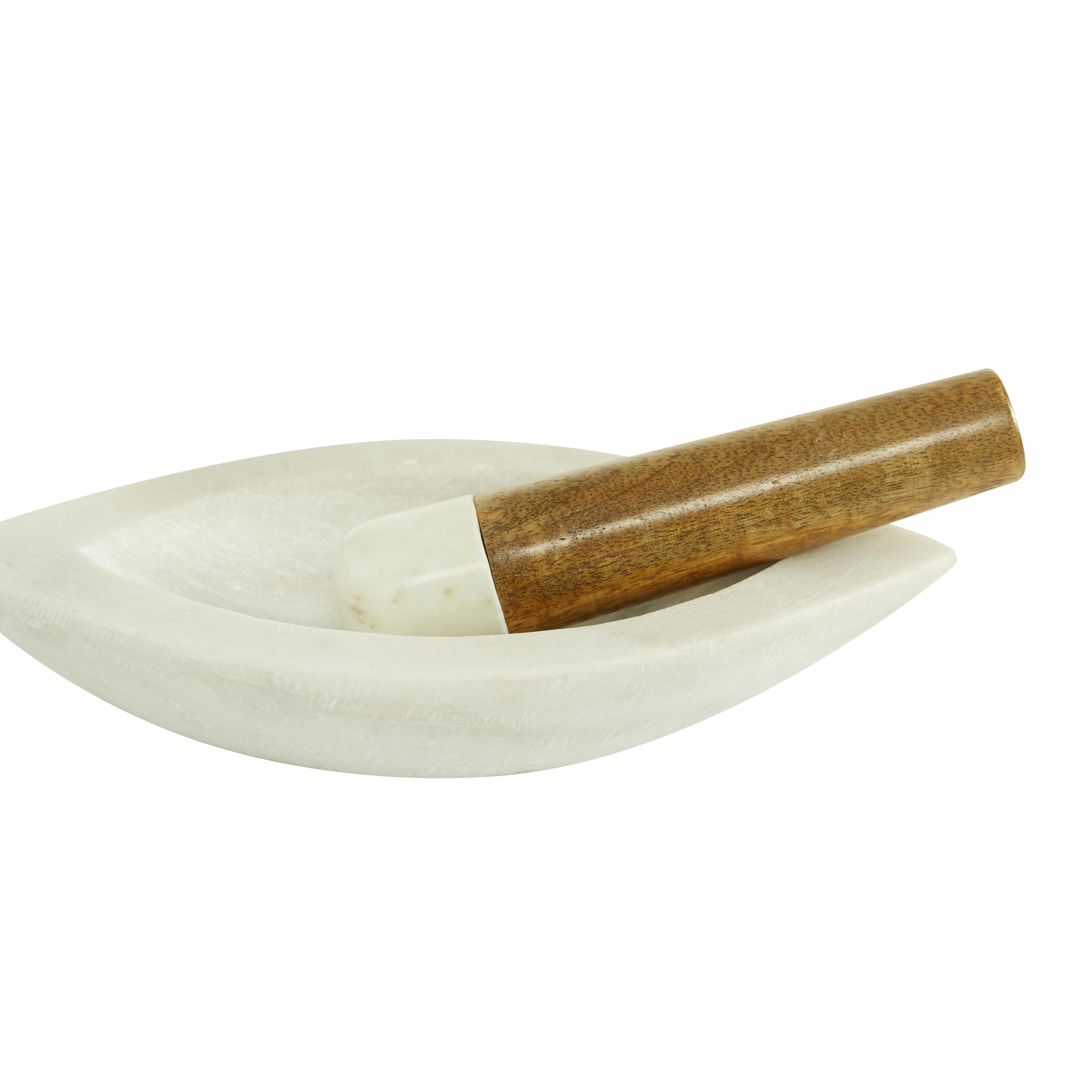 DecMode 6" x 5" White Marble Mortar And Pestel, 3-Pieces