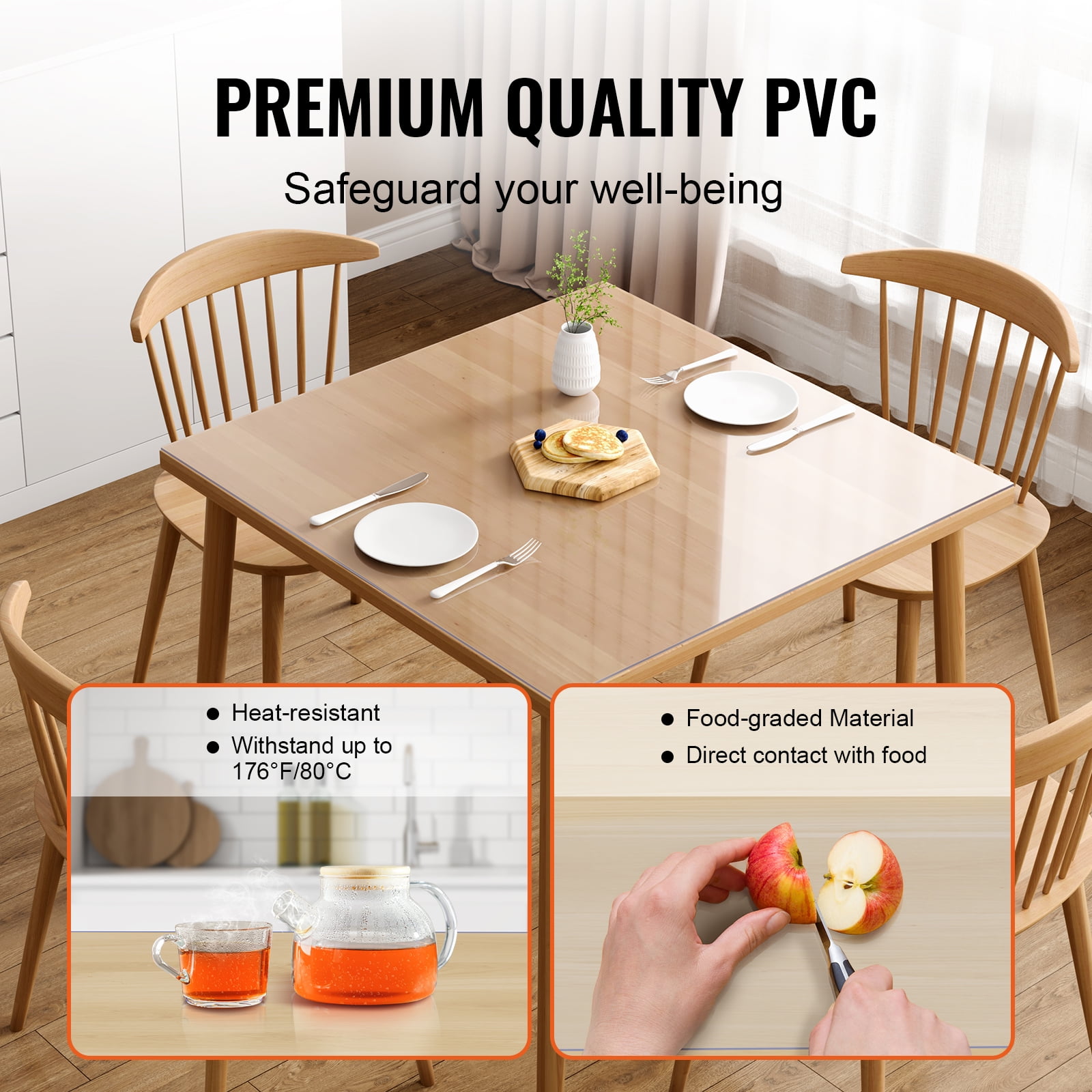 BENTISM Clear Table Cover Protector, 12" x 12" Table Cover, 1.5 mm Thick PVC Plastic Tablecloth, Waterproof Desktop Protector for Writing Desk, Coffee Table, Dining Room Table
