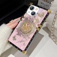 thumbnail image 4 of for iPhone 15 Plus Bling Stand Case, Luxury Glitter Floral Butterfly Foldable Kickstand Women Girls Cute Marble Shell Pattern Shockproof Protective Phone Cover Case for iPhone 15 Plus, Pink, 4 of 6