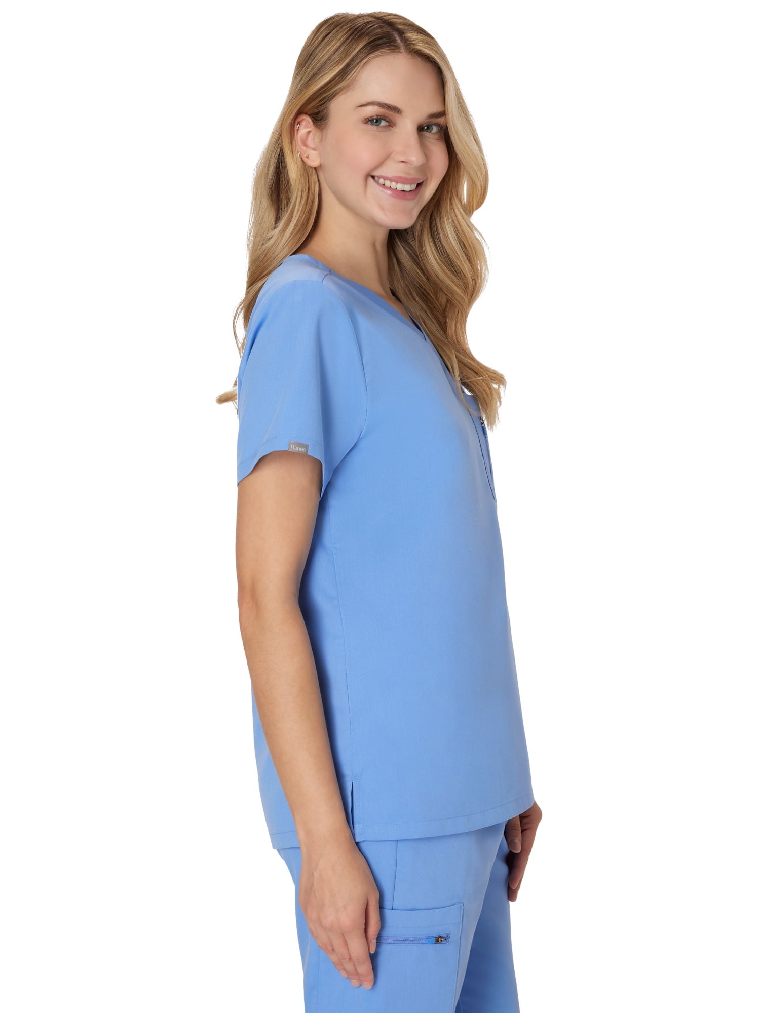 Hanes Women's Scrubs V-Neck Scrub Top, Premium, Short Sleeve, 1 Pocket, Sizes XS-3XL