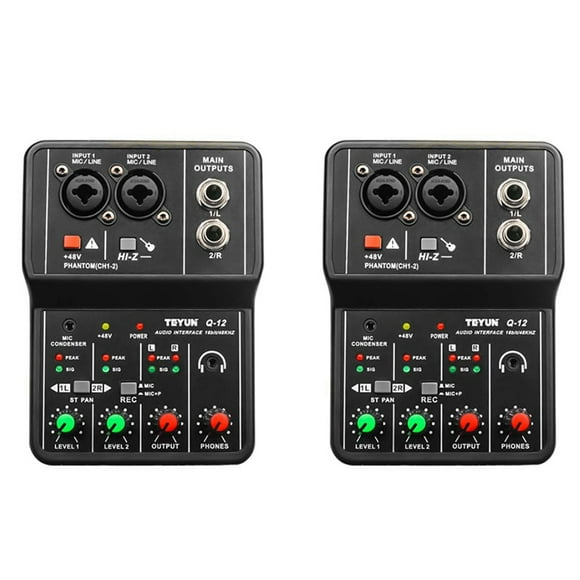 2X Q-12 Sound Card Audio Mixer Sound Board Console Desk System Interface 4 Channel 48V Stereo Computer Card