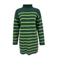 thumbnail image 4 of Short Dresses Women Long Sleeve Turtle Neck Dress Knit Stretch Striped Slim Fitted Bodycon Sweater Mini Short Dress Plus Size Wedding Dress S-40 Green L, 4 of 5