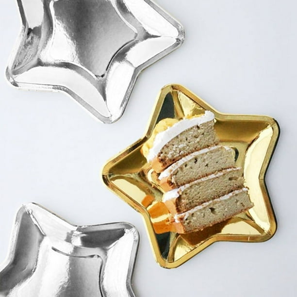 Plato de papel desechable con forma de estrella de cinco puntas, dorado y plateado, para Navidad y Año Nuevo, plato para cena con forma de estrella, decoración para fiesta de cumpleaños