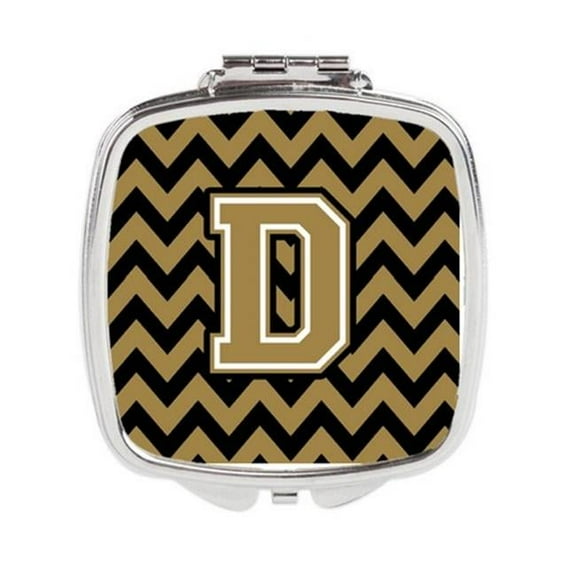 Letter D Chevron Black & Gold Compact Mirror - 3 x 0.3 x 2.75 in.