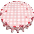 thumbnail image 2 of Nappe Florale en Forme de Cœur Ronde 60 Pouces Saint-Valentin Fleurs Rouges Couverture de Table avec Carreaux Roses Résistant aux Taches Polyester Cercle pour Décoration de Table de Cuisine Salle à Manger Vacances, 2 of 6