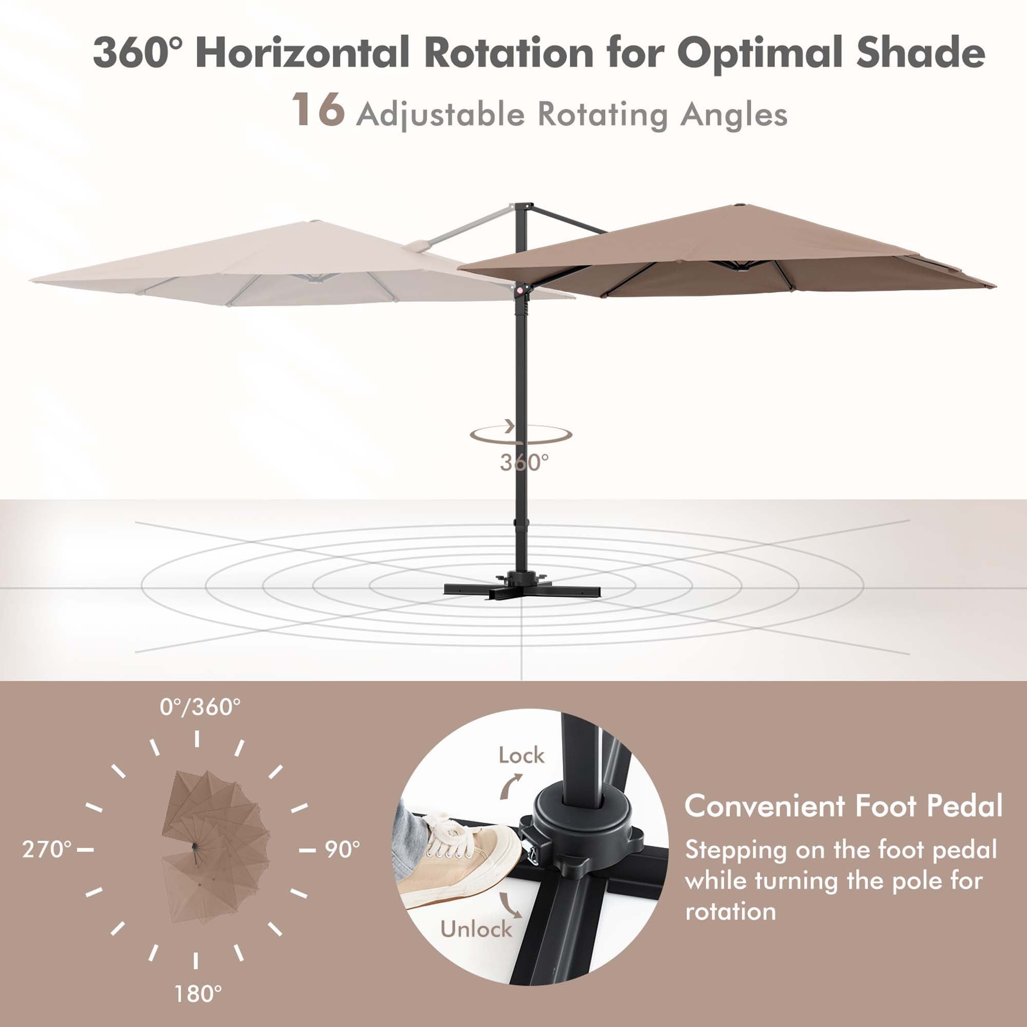 Costway 98.40" Coffee Square Cantilever Patio Umbrellas, Heavy Duty Frame