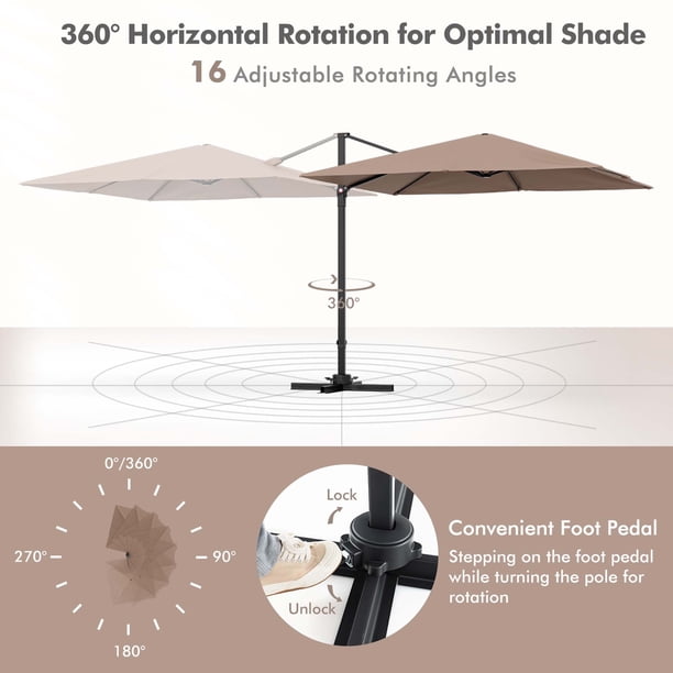 double umbrella patio PURPLE LEAF 15x9ft Double-Sided Rectangular Outdoor Market Patio Umbrella with Base, Light Grey