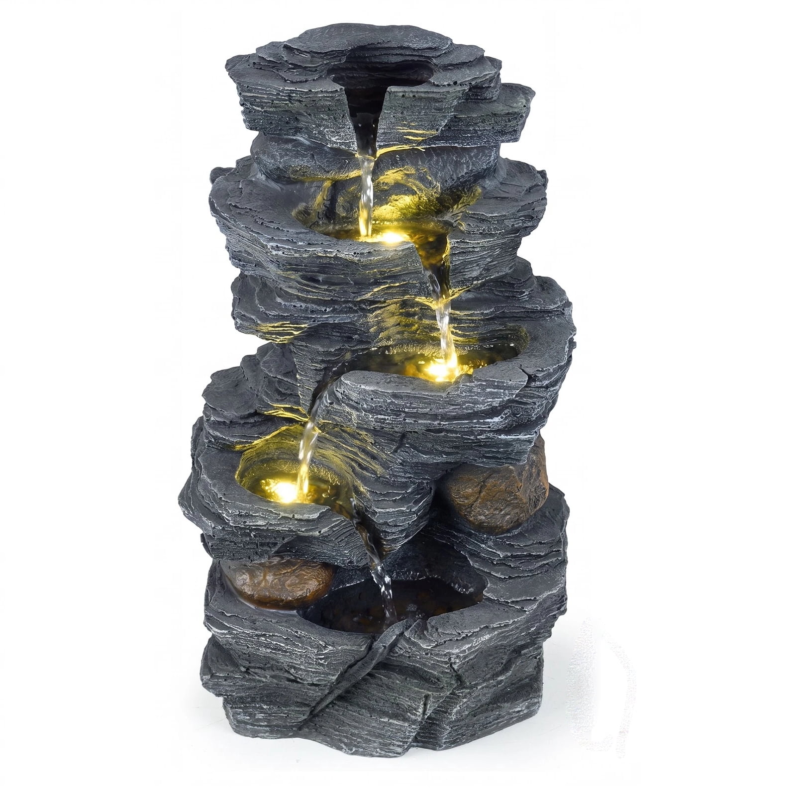 DRAZUNO 18" H Outdoor Water Fountain 5-Tier Tabletop Cascading Rock Waterfall Feature