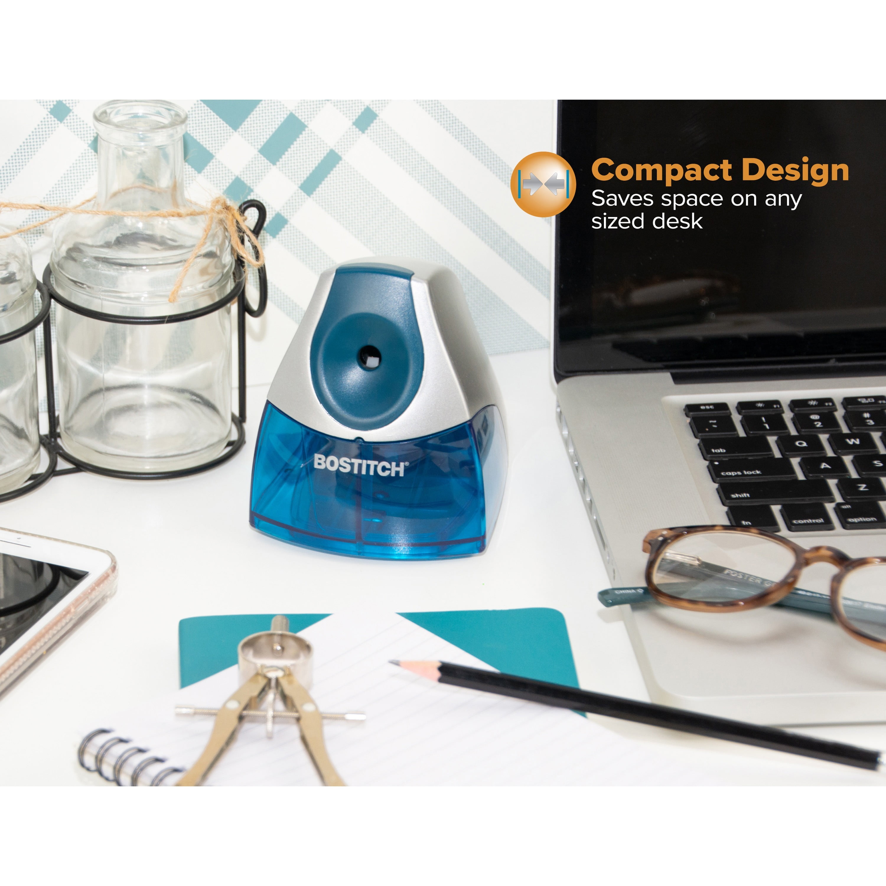 Stanley Bostitch EPS4-BLUE Compact Desktop Electric Pencil Sharpener, Blue
