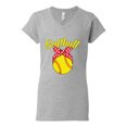 thumbnail image 2 of Wild Bobby, Cute Ribbon Bow Softball Mom Gift, Mother's Day, Women Standard V-Neck Tee, Heather Grey, Small, 2 of 3