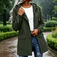 thumbnail image 6 of justHIGH Lined Light Rain Jacket Women Packable Long Raincoat with Hood Drawstring Waisted Waterproof Windbreaker Lightweight Outdoor Trench Coat Army Green,XL, 6 of 7