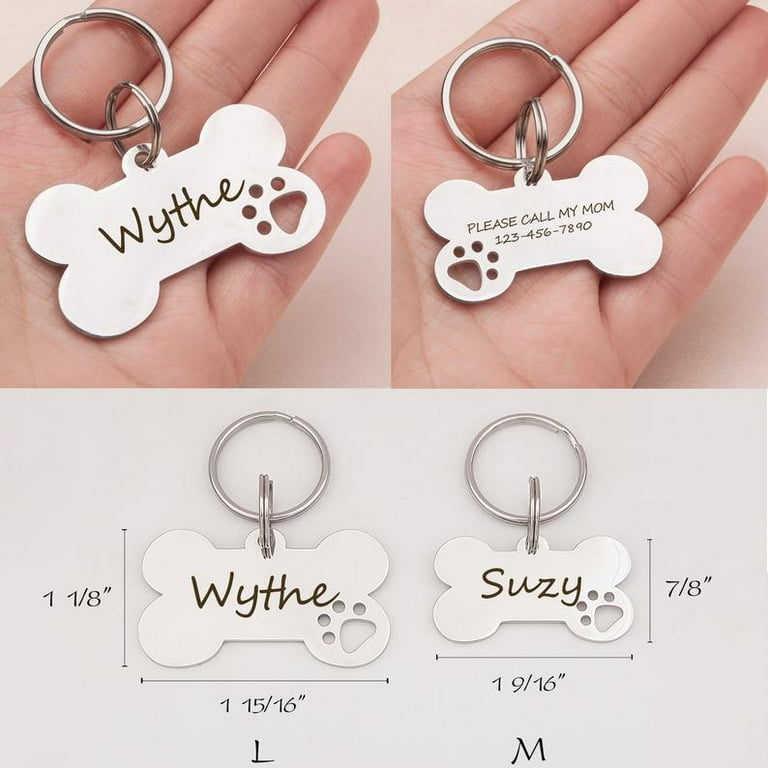 GoTags Stainless Steel Pet ID Tags, Personalized Dog Tags and Cat Tags, up  to 8 Lines of Custom Text, Engraved on Both Sides, in Bone, Round, Heart