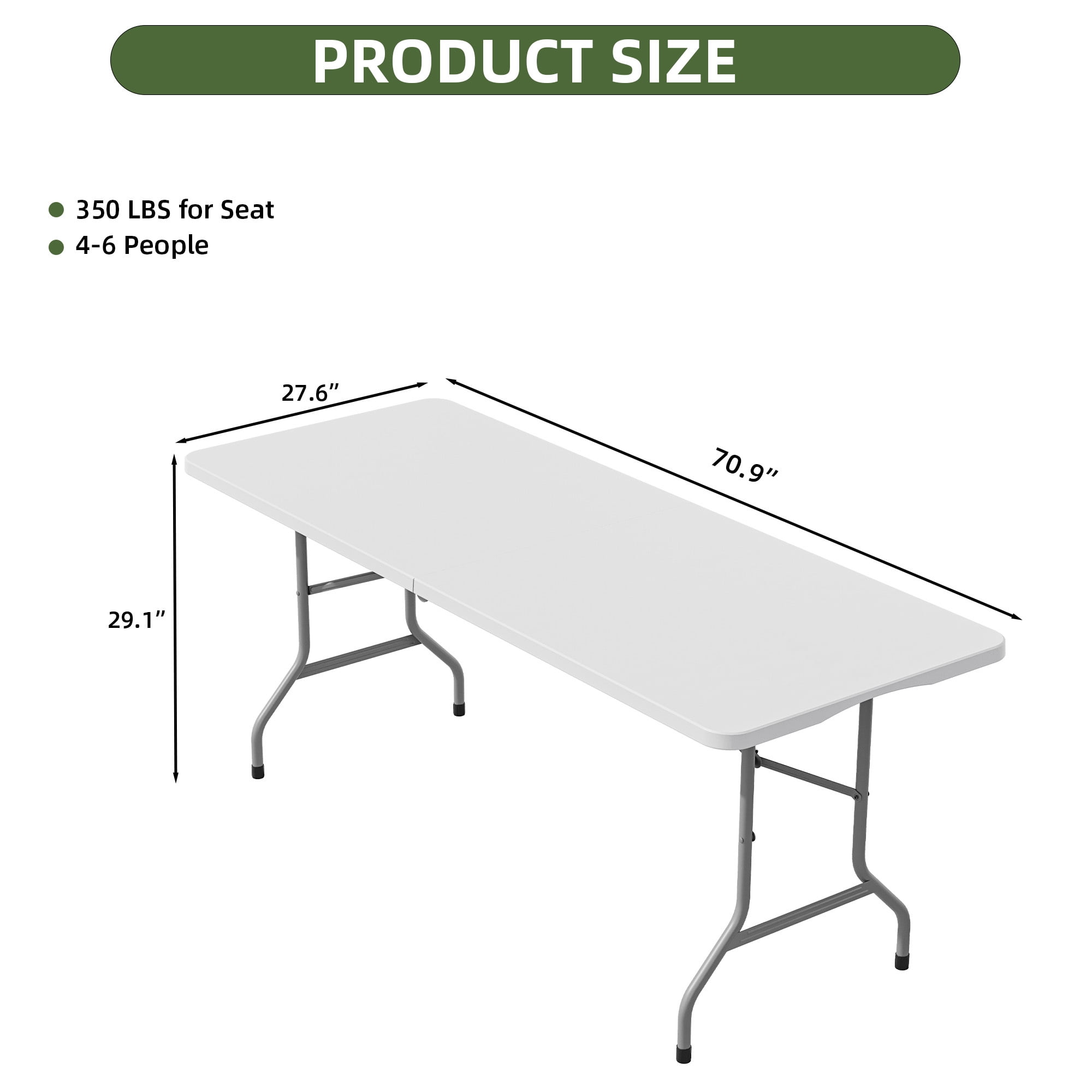 Uforic 6 ft Folding Table, Heavy Duty 1.38" Thick Tabletop, Portable Foldable Table with Built-in Carry Handle, Ideal for Indoor Events, Camping, Picnic, Party, Patio and Outdoor Gatherings, White