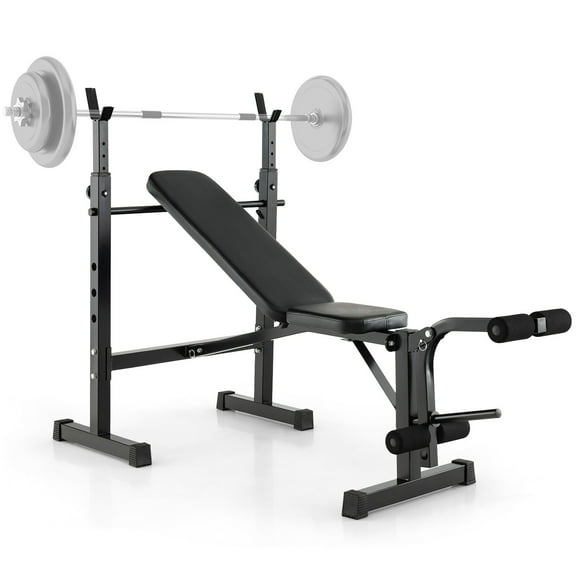 BHUIK Adjustable Weight Bench&Barbell Rack Set,Gym Workout Bench with Leg Developer, 4Position Backrest, 5 Adjustable Barbell Heights,PU Cushion,Heavy Duty Metal Frame for Full Body Strength Training