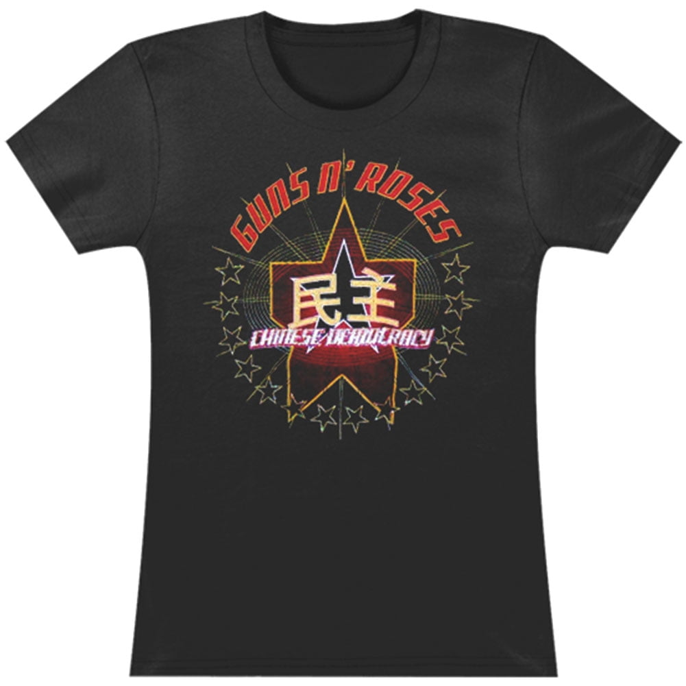 Guns N Roses Glitter Star Girls Juniors Blue Raglan Jersey Shirt New Official 