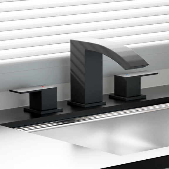 Curve Waterfall 8 in. Widespread 2-Handle Bathroom Faucet, 3-Hole Sink Faucet with Pop-Up Drain, Matte Black