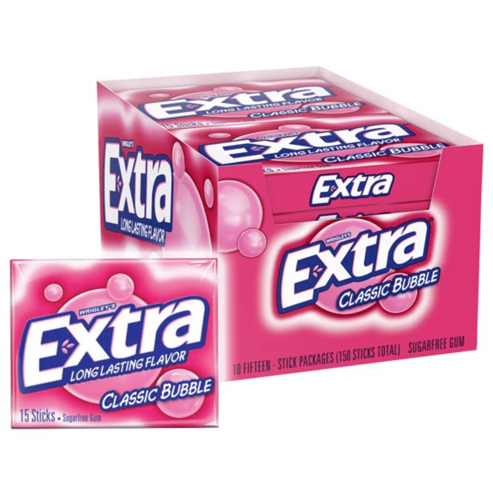 EXTRA Classic Bubble Gum Sugarfree Chewing Gum 12 Pack Case Wholesale Great for Convenience Stores, Snack Shops, Grocery Stores Or Just Stock Up For The Love Of 'EM (WHOLESALE CASE BOXED)
