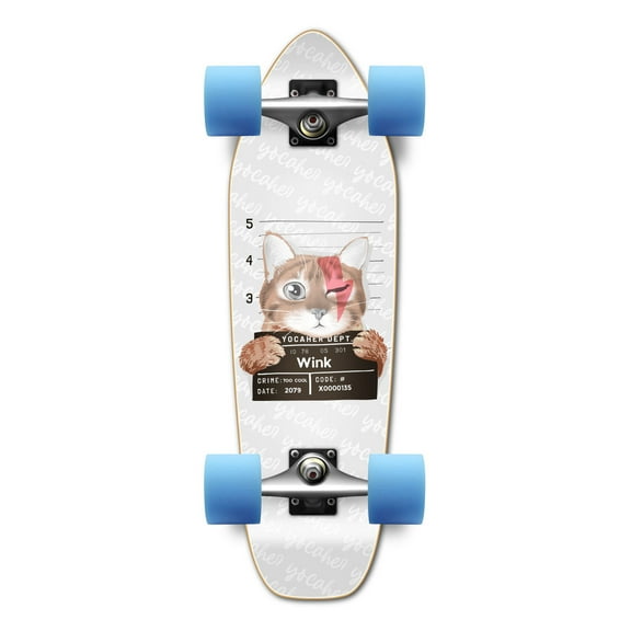 Yocaher Complete Mini Cruiser Graphic Longborad skateboard 27“ x 8" - Rockstar Kitty Cat - White Wink