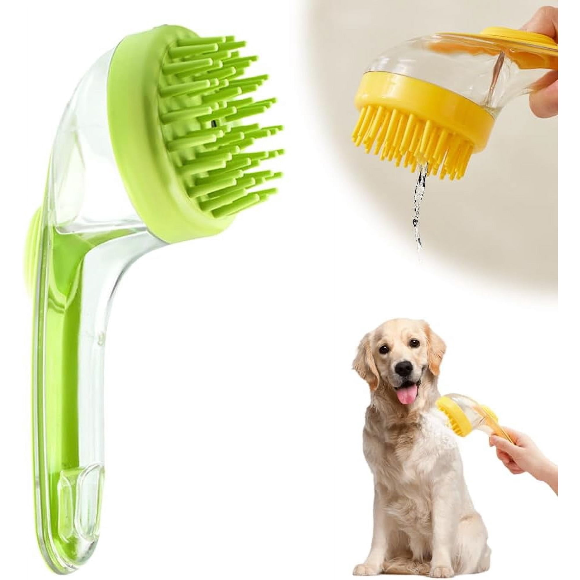 Pet Bath Brush with Shampoo Dispenser, 2025 New Dog Bath Brush Soft Silicone Bristle for Bathing Pets Grooming Massage Brush