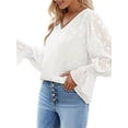 thumbnail image 4 of Txlixc Camisa de chiffon de encaje femenino casual suéter básico de manga larga con cuello V sólido y expansión, adecuado para la calle del Club Txlixc  moda, 4 of 6