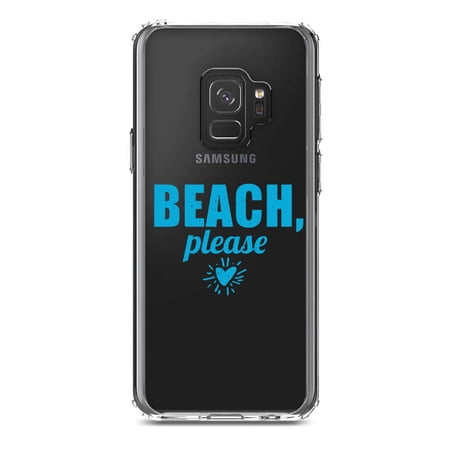 DistinctInk Clear Shockproof Hybrid Case for Samsung Galaxy S9 (5.8 Screen) - TPU Bumper Acrylic Back Tempered Glass Screen Protector - Beach Please
